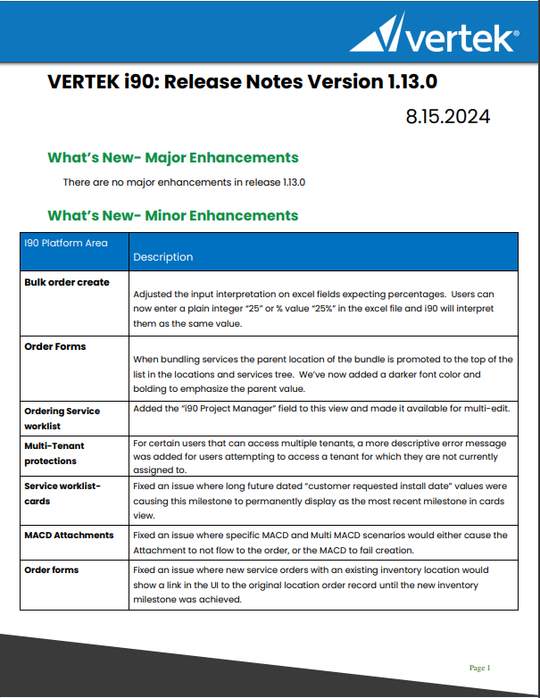 i90 Release Notes 1.13.0